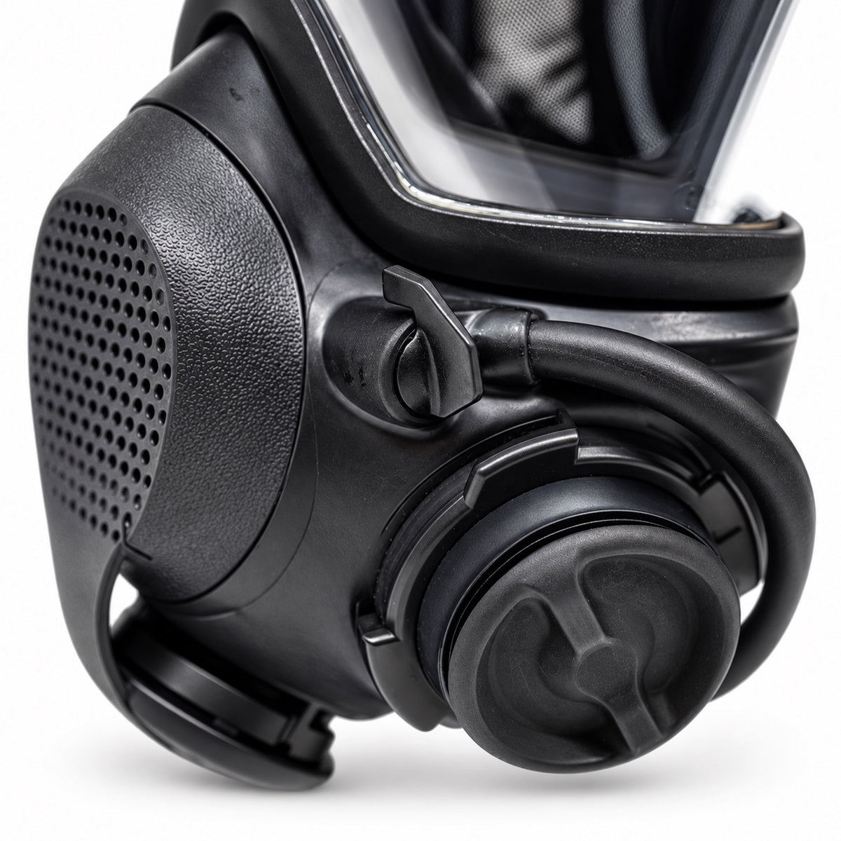 Close-up of the valve assembly on an AirBoss LBM respirator