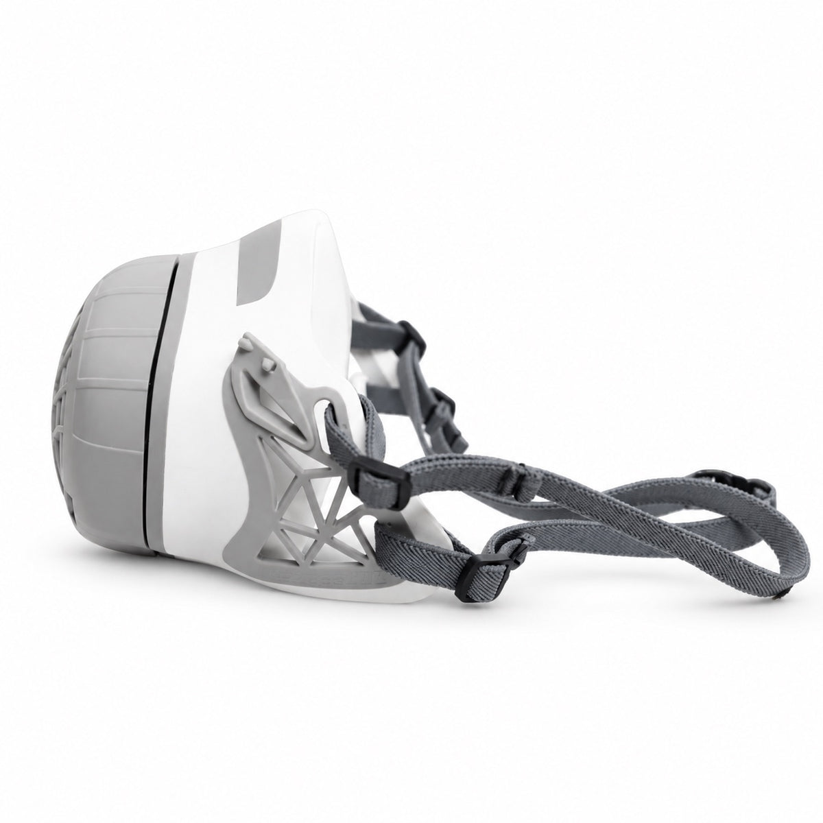 Side view of an AirBoss 100 respirator with head straps